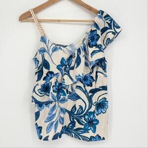 Adelyn Rae Blue Braided Strap Floral Ruffle Tank Size S